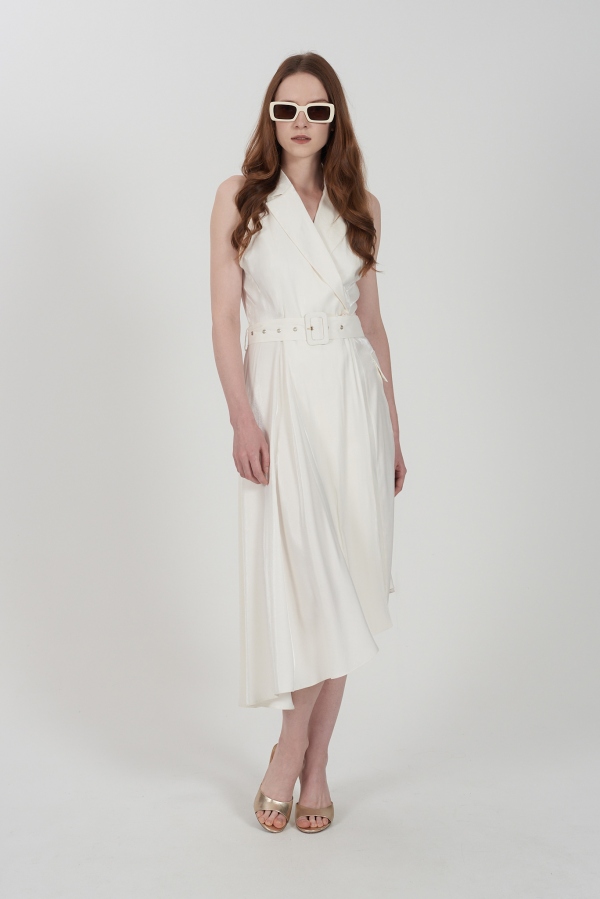 VESTIDO MIDI ASIMÉTRICO MARFIL CON... VESTIDO MIDI ASIMÉTRICO MARFIL CON...