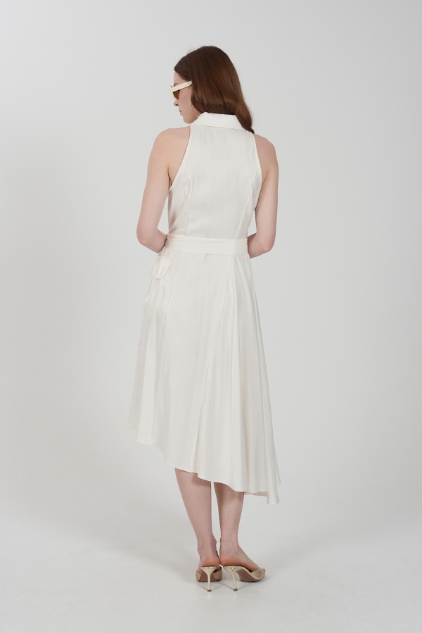 VESTIDO MIDI ASIMÉTRICO MARFIL CON... VESTIDO MIDI ASIMÉTRICO MARFIL CON...