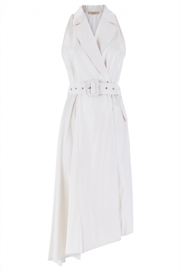 VESTIDO MIDI ASIMÉTRICO MARFIL CON... VESTIDO MIDI ASIMÉTRICO MARFIL CON...