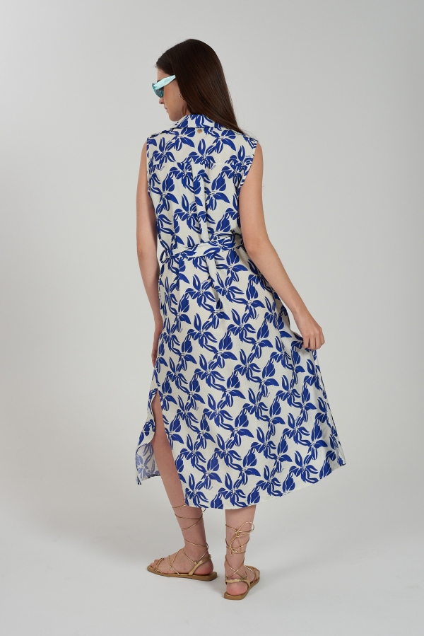 VESTIDO MIDI CAMISERO FLORAL AZUL VESTIDO MIDI CAMISERO FLORAL AZUL
