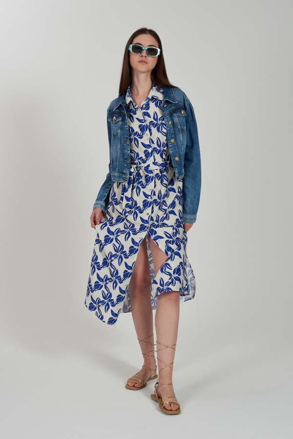 VESTIDO MIDI CAMISERO FLORAL AZUL VESTIDO MIDI CAMISERO FLORAL AZUL