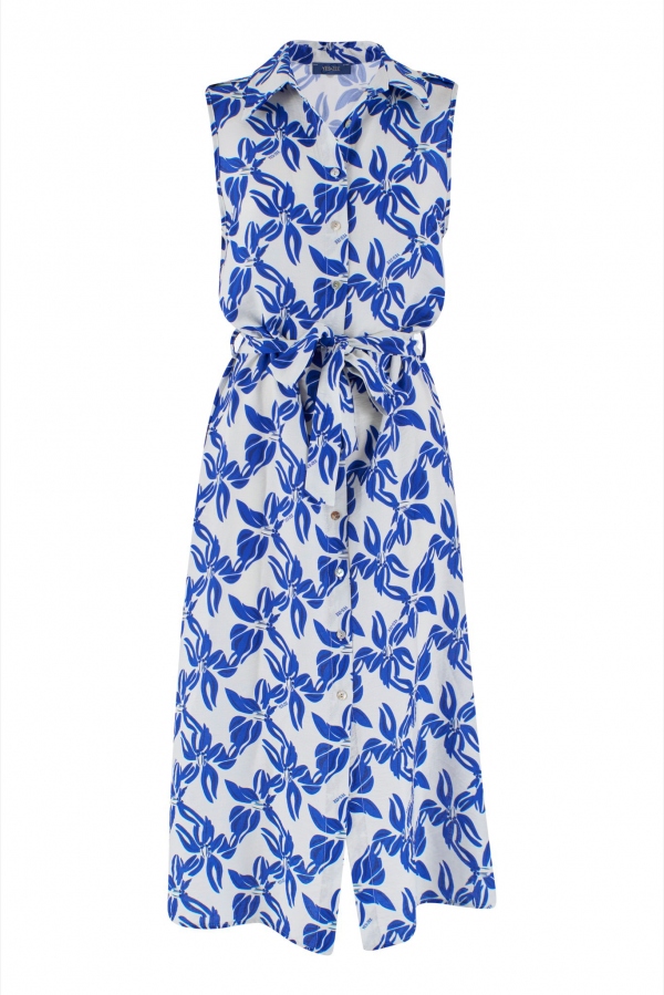 VESTIDO MIDI CAMISERO FLORAL AZUL VESTIDO MIDI CAMISERO FLORAL AZUL