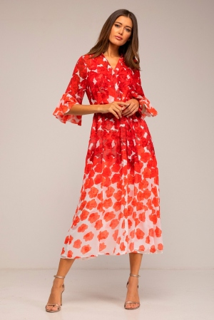 VESTIDO MIDI FLORAL ROJO