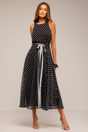 VESTIDO MIDI NEGRO LUNARES...