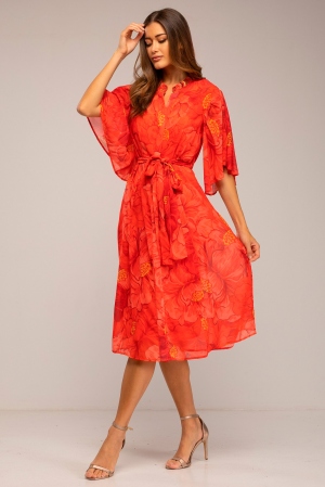 VESTIDO MIDI FLORAL ROJO