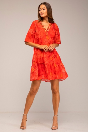 VESTIDO CORTO FLORAL ROJO