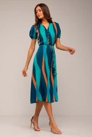 VESTIDO MIDI RAYAS AZULES Y...