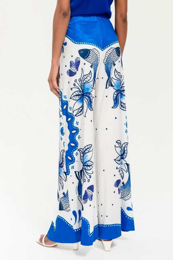 PANTALÓN PALAZZO FLORAL KOI AZUL Y...