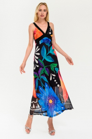 VESTIDO LARGO NEGRO FLORAL...