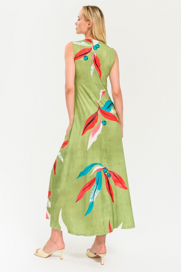 VESTIDO MIDI FLUIDO VERDE FLORAL VESTIDO MIDI FLUIDO VERDE FLORAL
