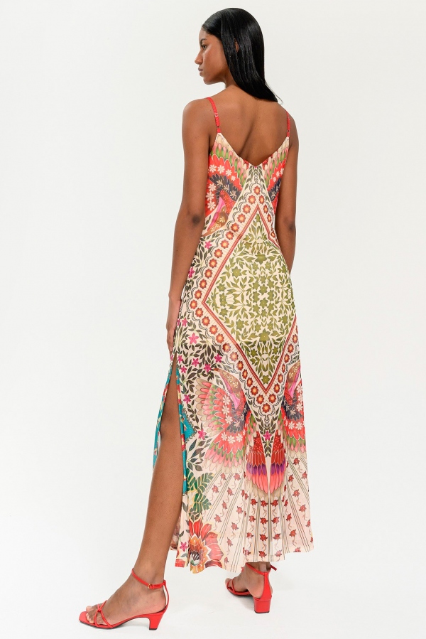 VESTIDO MIDI FLUIDO FLORAL MULTICOLOR VESTIDO MIDI FLUIDO FLORAL MULTICOLOR
