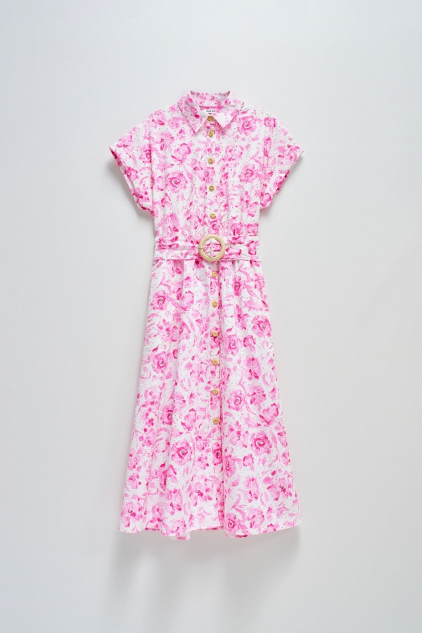 VESTIDO MIDI CAMISERO FLORAL ROSA