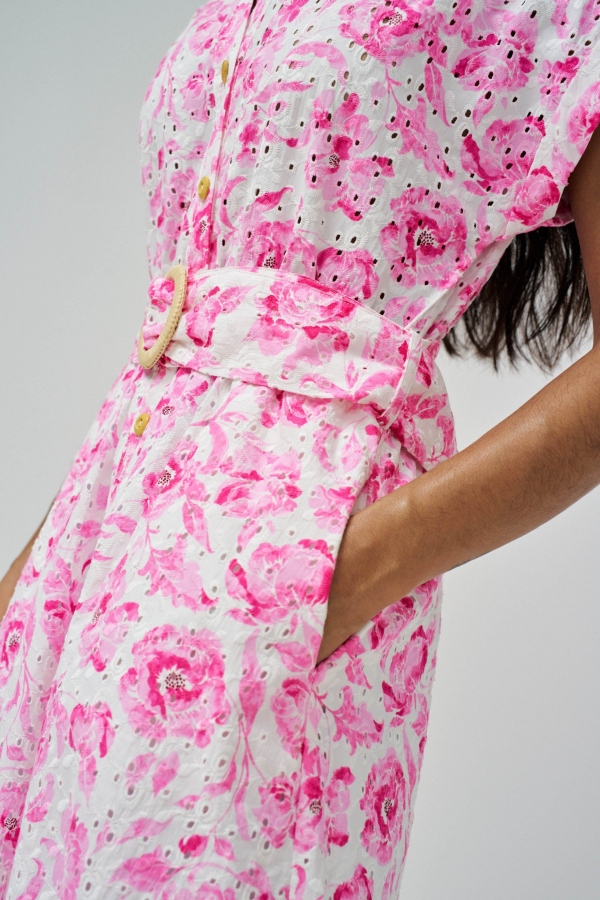 VESTIDO MIDI CAMISERO FLORAL ROSA