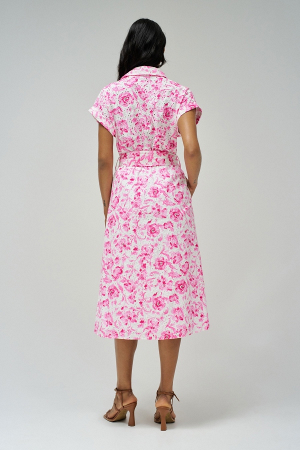 VESTIDO MIDI CAMISERO FLORAL ROSA