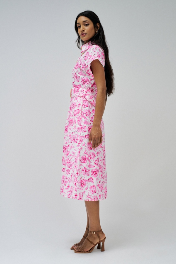 VESTIDO MIDI CAMISERO FLORAL ROSA