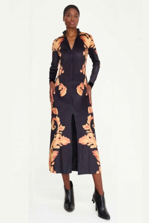 VESTIDO MIDI NEGRO DAMASCO