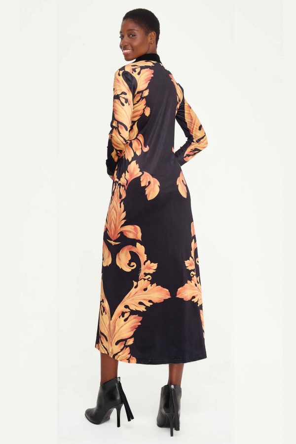 VESTIDO MIDI NEGRO DAMASCO 2