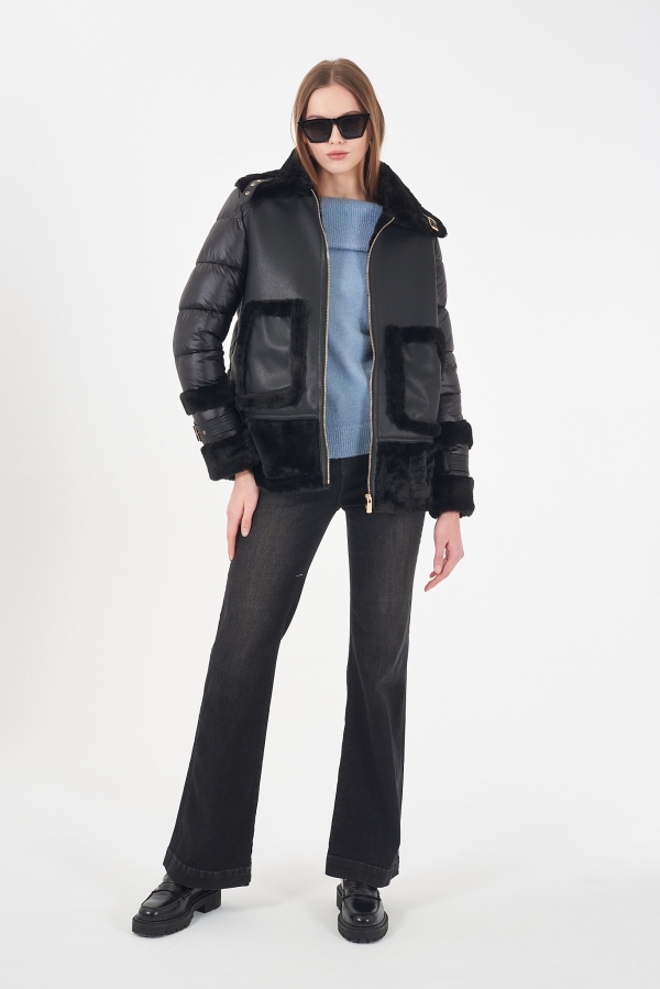 ABRIGO NEGRO ACOLCHADO COMBINADO...