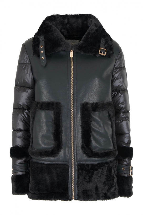 ABRIGO NEGRO ACOLCHADO COMBINADO...