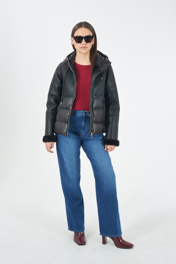 ABRIGO NEGRO POLIPIEL PUFFER