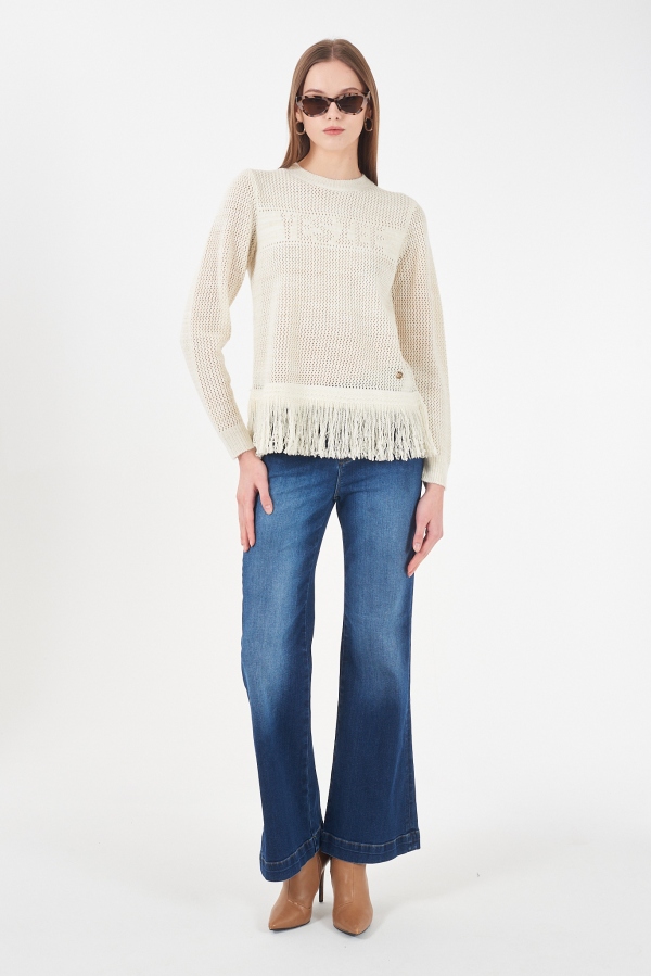 SUÉTER REJILLA BEIGE CON FLECOS