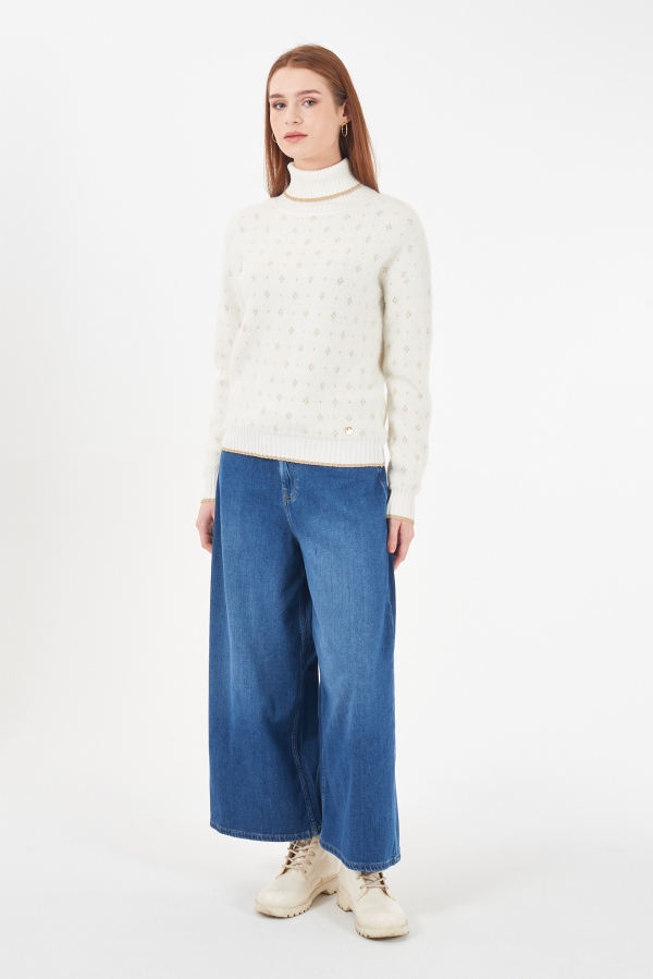 SUÉTER CUELLO ALTO MOHAIR BEIGE DORADO