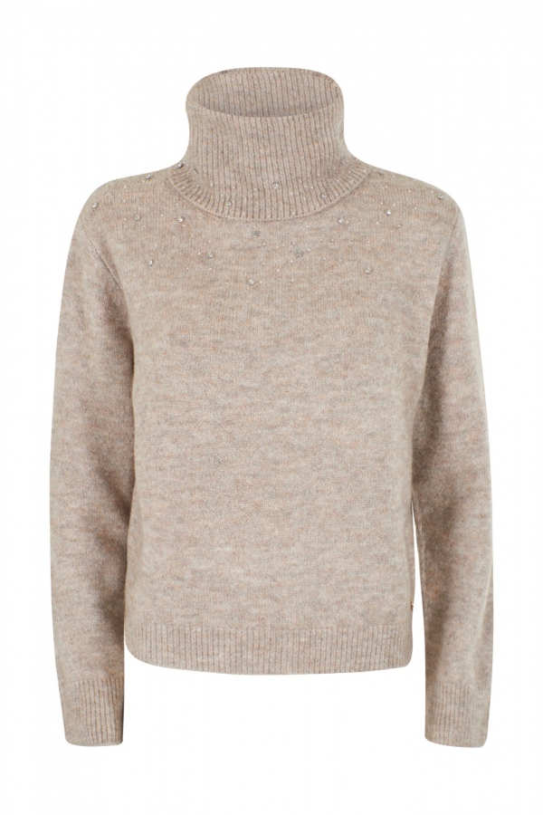 SUÉTER CUELLO ALTO TÓRTOLA CON PEDRERÍA