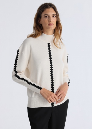 JERSEY BLANCO TRENZADO NEGRO