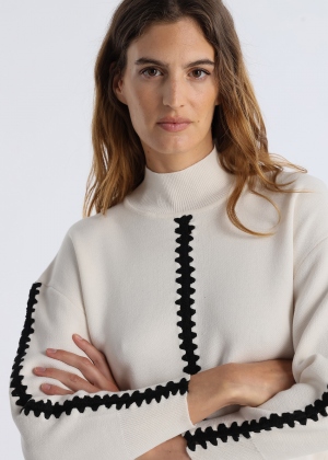 JERSEY BLANCO TRENZADO NEGRO 2