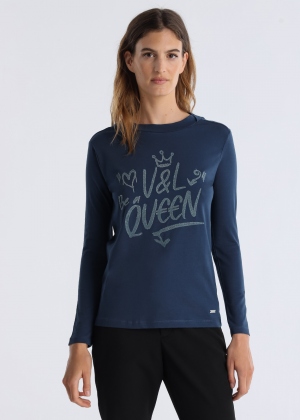 CAMISETA AZUL BE A QUEEN V&L