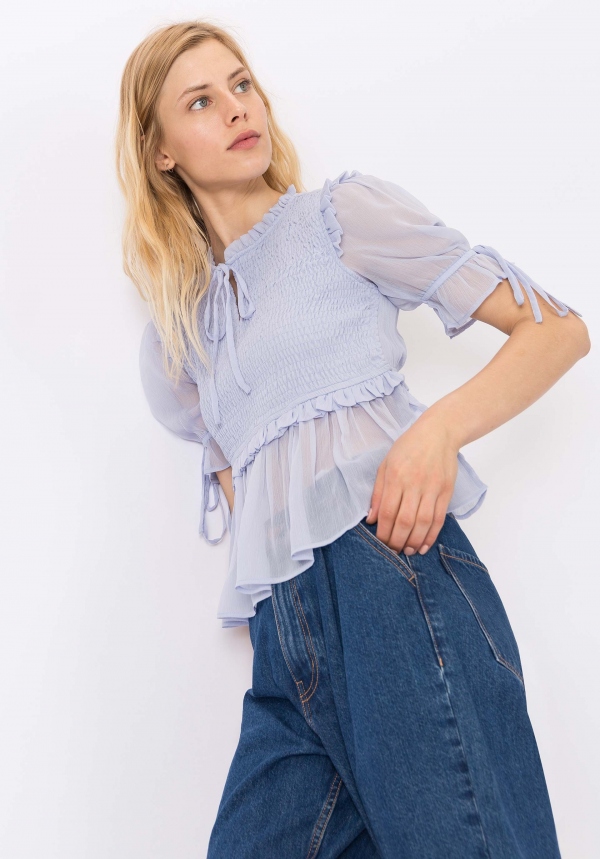 BLUSA AZUL VOLANTES