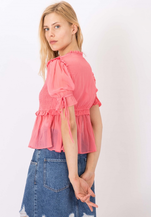 BLUSA ROSA VOLANTES BLUSA ROSA VOLANTES