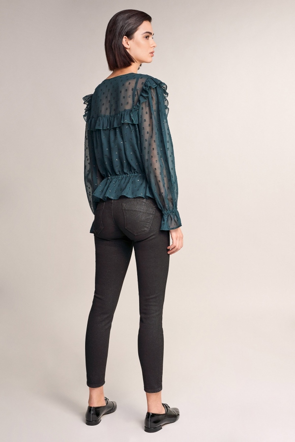 TÚNICA VERDE CINTADA CON VOLANTES