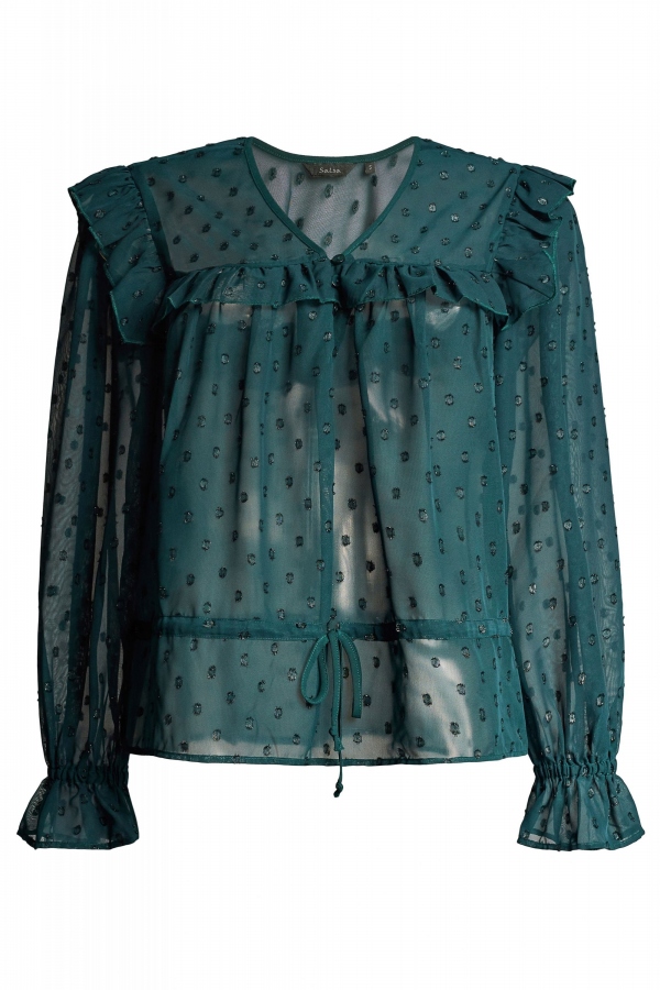 TÚNICA VERDE CINTADA CON VOLANTES
