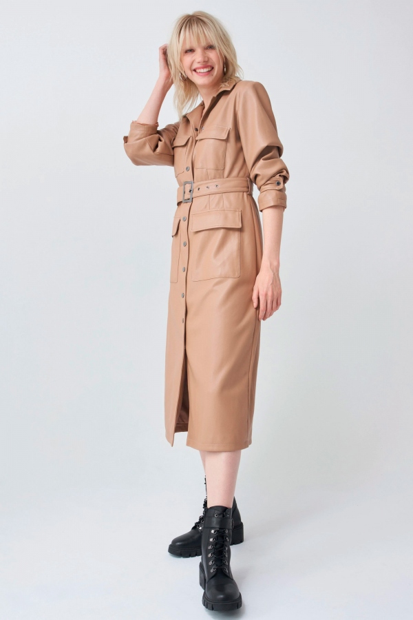 VESTIDO POLIPIEL CON CINTO