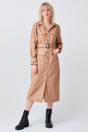 VESTIDO POLIPIEL CON CINTO