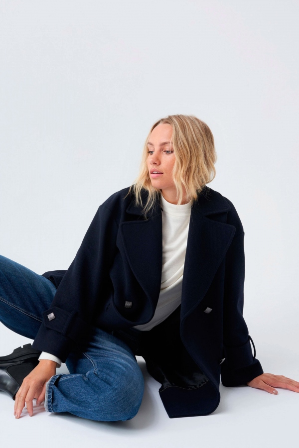 ABRIGO DE PAÑO CON PELO AZUL