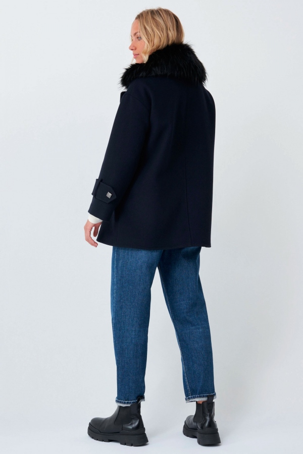 ABRIGO DE PAÑO CON PELO AZUL