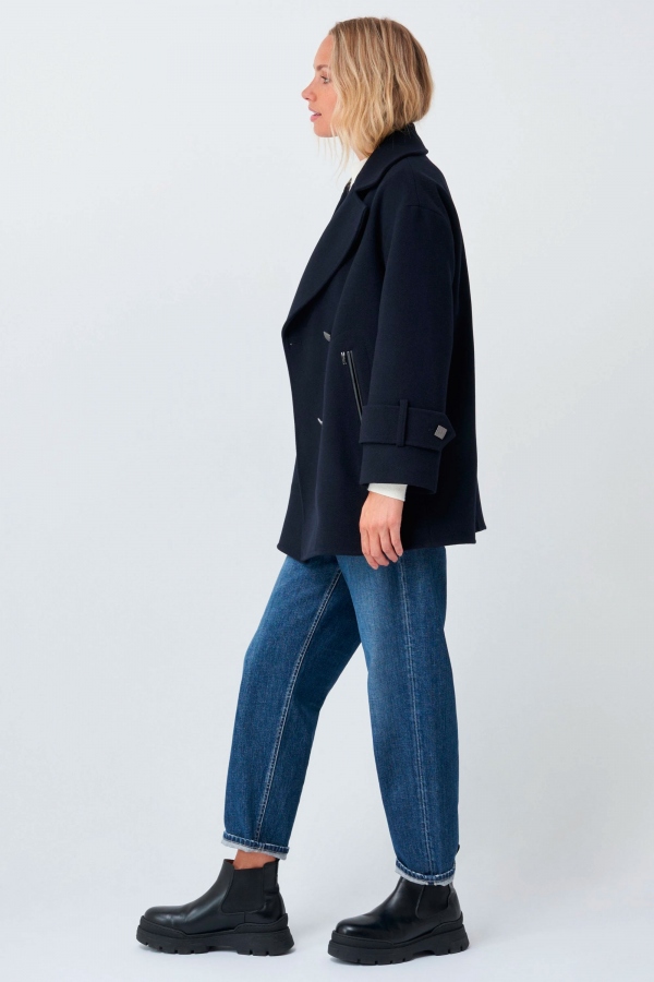 ABRIGO DE PAÑO CON PELO AZUL