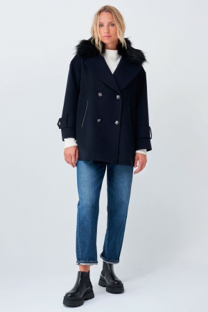 ABRIGO DE PAÑO CON PELO AZUL