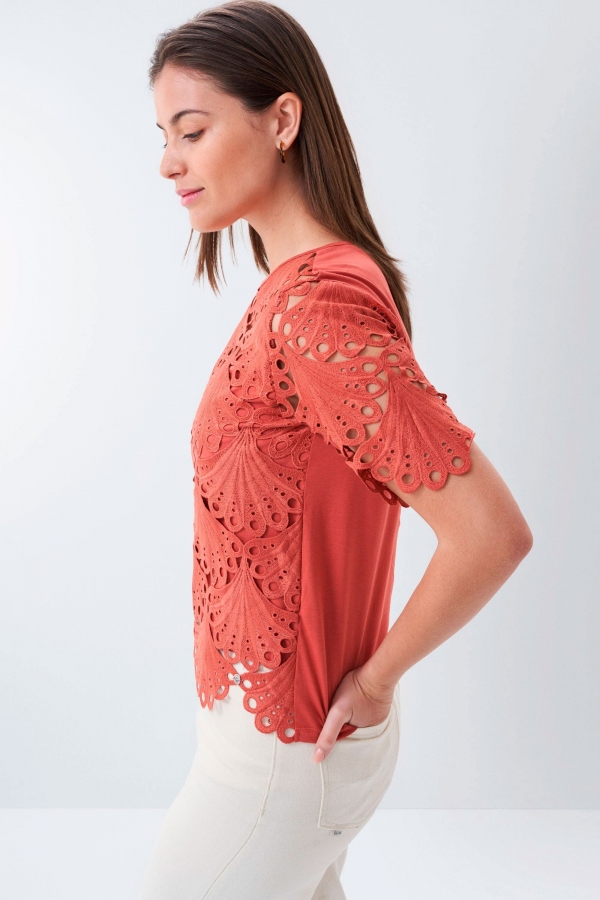 CAMISETA ENCAJE ROSA