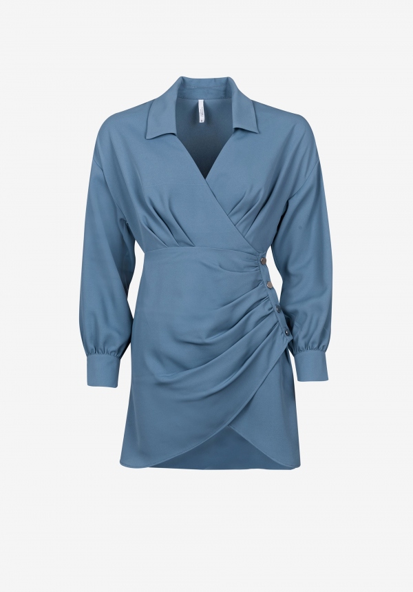 VESTIDO CRUZADO AZUL GRISÁCEO VESTIDO CRUZADO AZUL GRISÁCEO