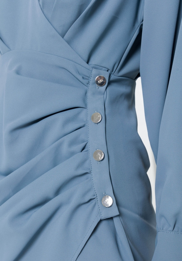 VESTIDO CRUZADO AZUL GRISÁCEO VESTIDO CRUZADO AZUL GRISÁCEO