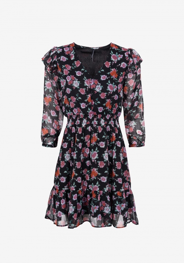 VESTIDO FLORAL NEGRO VOLANTES VESTIDO FLORAL NEGRO VOLANTES