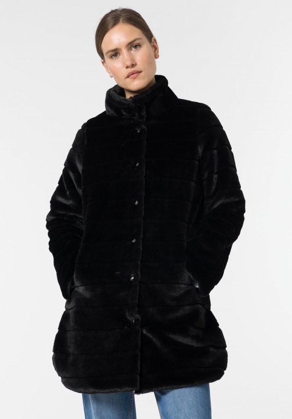 ABRIGO DE PELO NEGRO ABRIGO DE PELO NEGRO