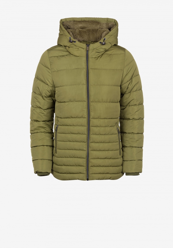 CHAQUETA VERDE ACOLCHADA CON CAPUCHA CHAQUETA VERDE ACOLCHADA CON CAPUCHA